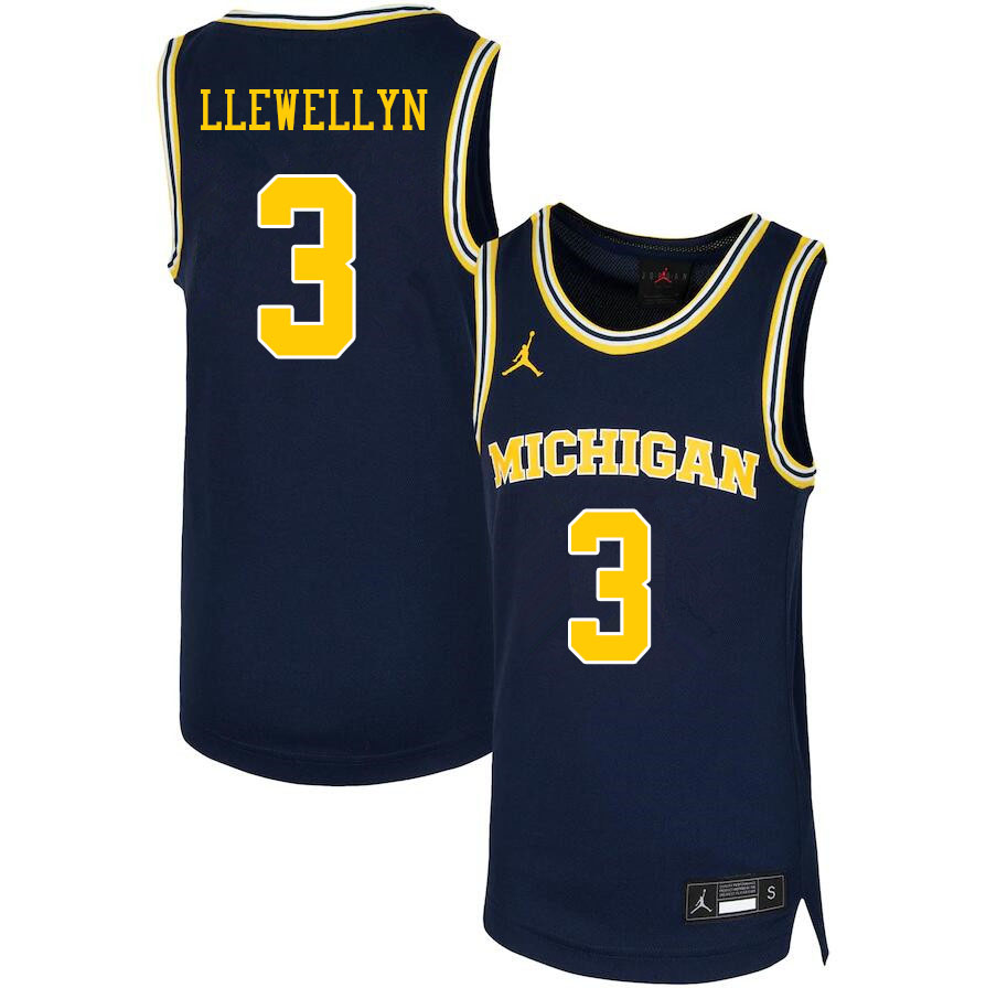 Men #3 Jaelin Llewellyn Michigan Wolverines College Basketball Jerseys Sale-Navy
